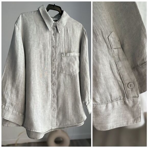 Zara Tops - 100% LINEN ZARA GRAY SHIRT BLOUSE POCKET NWT